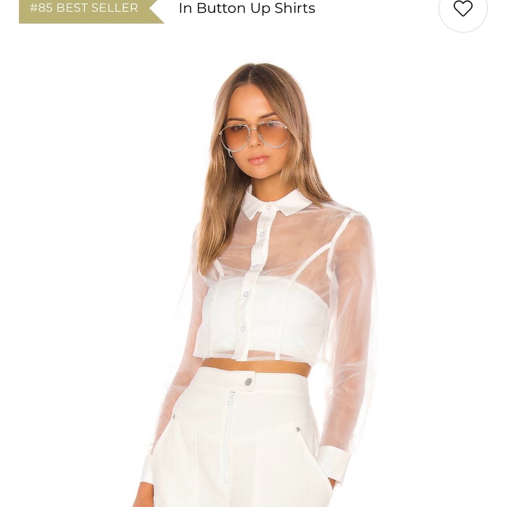 Superdown Transparent White Button-Down Crop Shirt - image 1